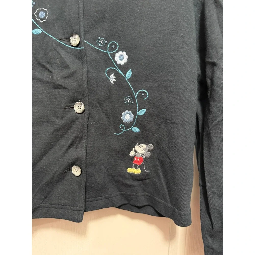 vintage Disney Mickey Mouse Embroidered Button Front Cardigan Womens S Navy Blue